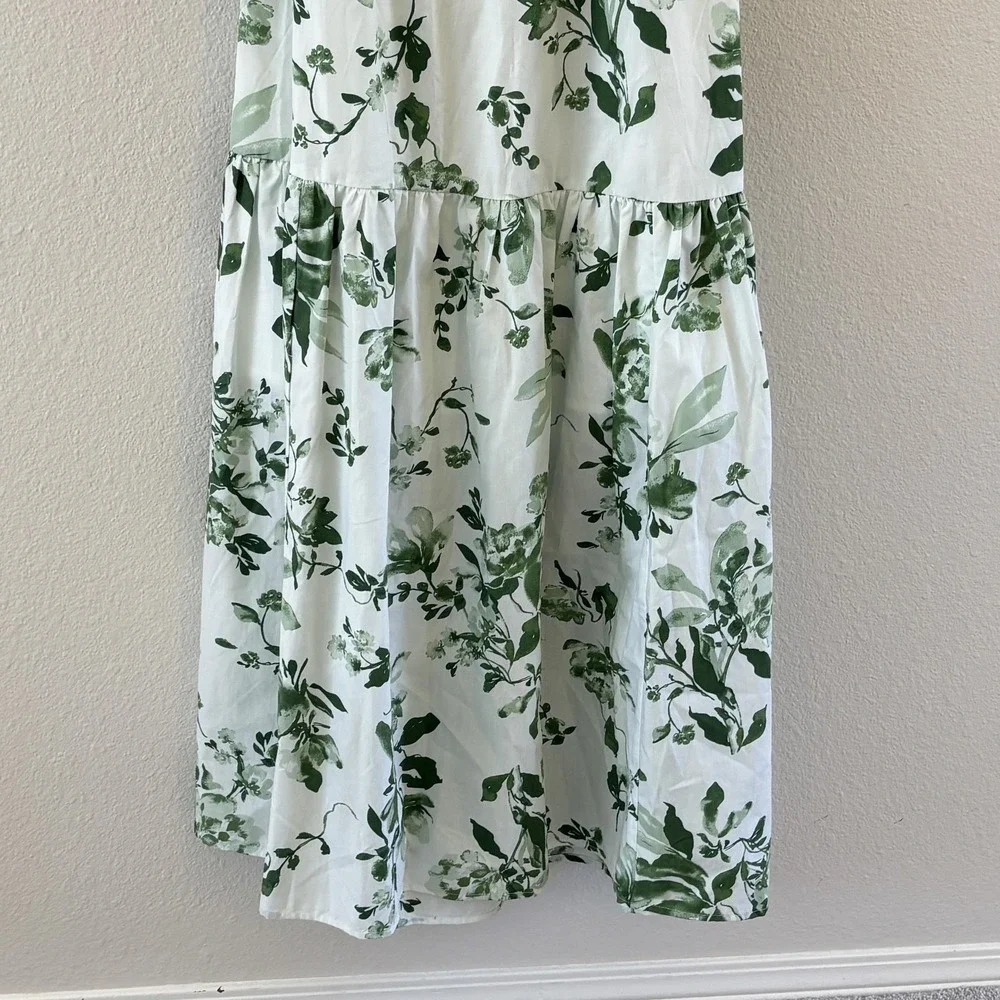 Abercrombie & Fitch Bow Back Floral Tiered Maxi Dress‎ M Green Ruffle Boho NWT
